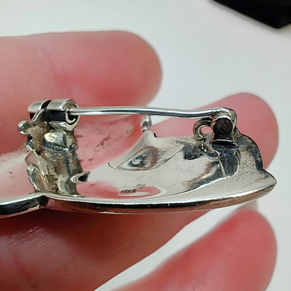 Vintage Art Deco Era Sterling Silver Marcasite Black Onyx Boot Brooch Pin - Picture 8 of 12